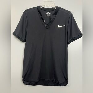 NIKE Black Dri-FIT Henley Shirt with Silver Swoosh Size Small